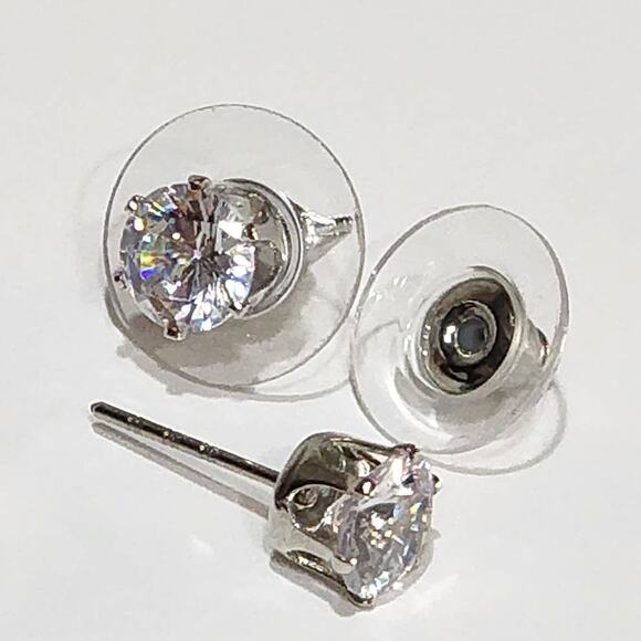 Silver Round Cut Brilliant Cubic Zirconia 2 CTW Stud Earrings - Picture 10 of 11